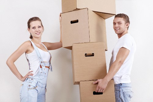 Packed boxes and furniture ready for local removals