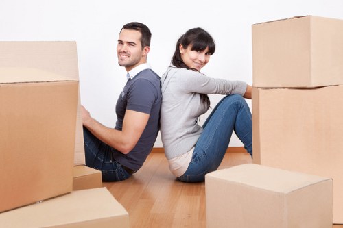 Boxes and furniture ready for loading during a local house move